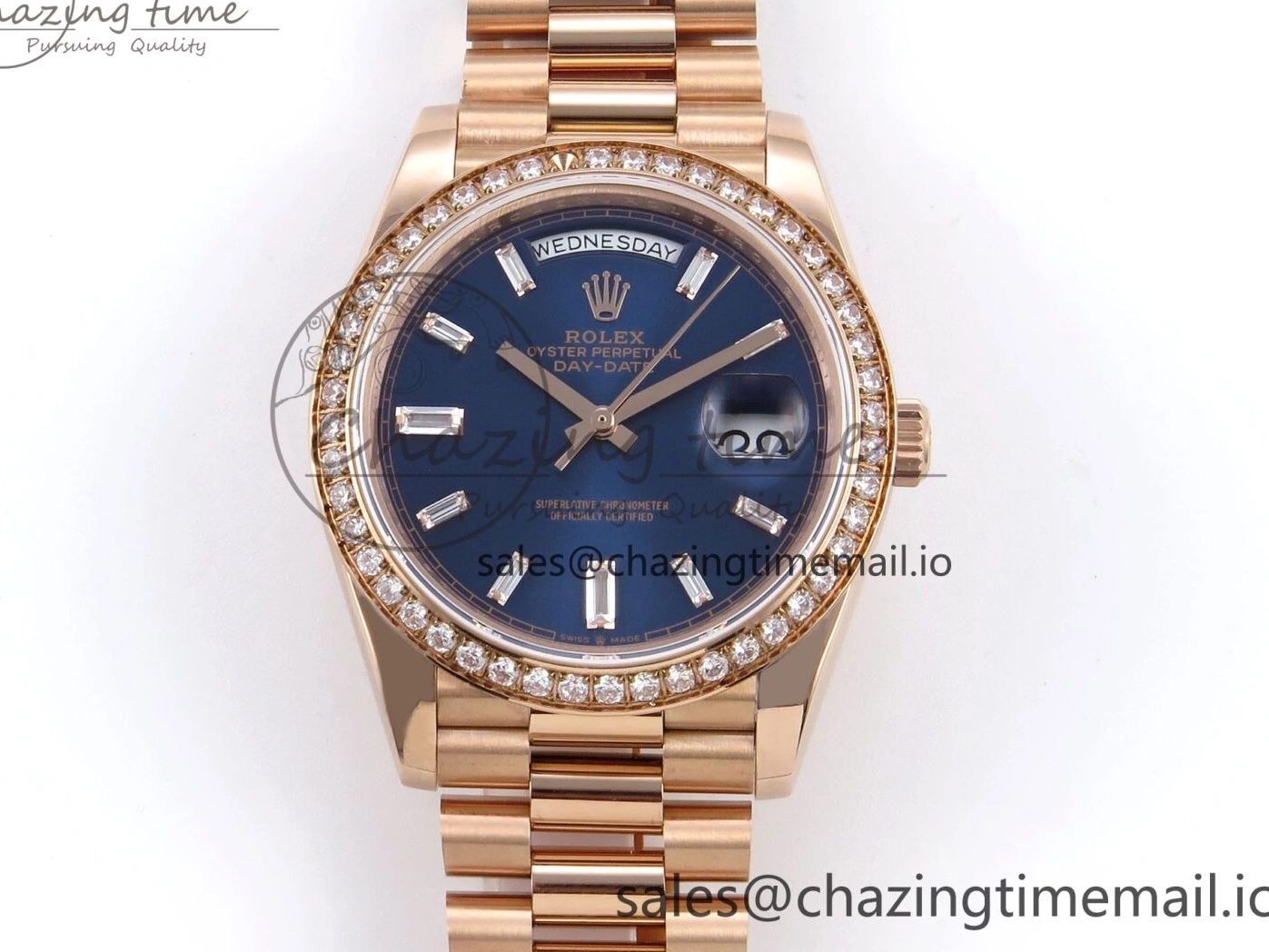 President Markers 228235 Edition Dial on Best Date Blue Bracelet Day VR2836 Diamonds Bezel QF Crystal 40 RG 1:1 0520